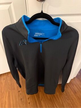 Nike Men's Black and Bright Blue Quarter-Zip Carolina panthers Pullover